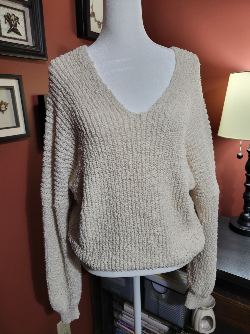 Cozy V-Neck Women's Sweater in Cream
